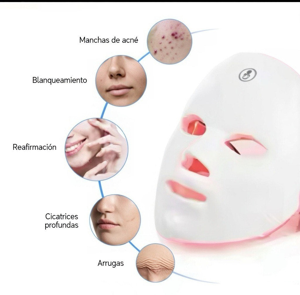 Máscara facial LED recargable de 7 colores
