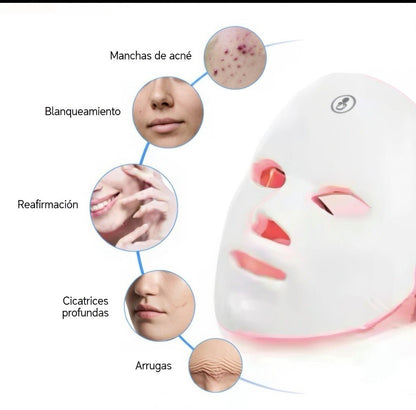 Máscara facial LED recargable de 7 colores